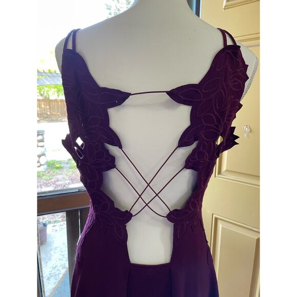 Womens Plum Intricate Back Spaghetti Strap Bodycon Flare Skirt Dress - Picture 4 of 5